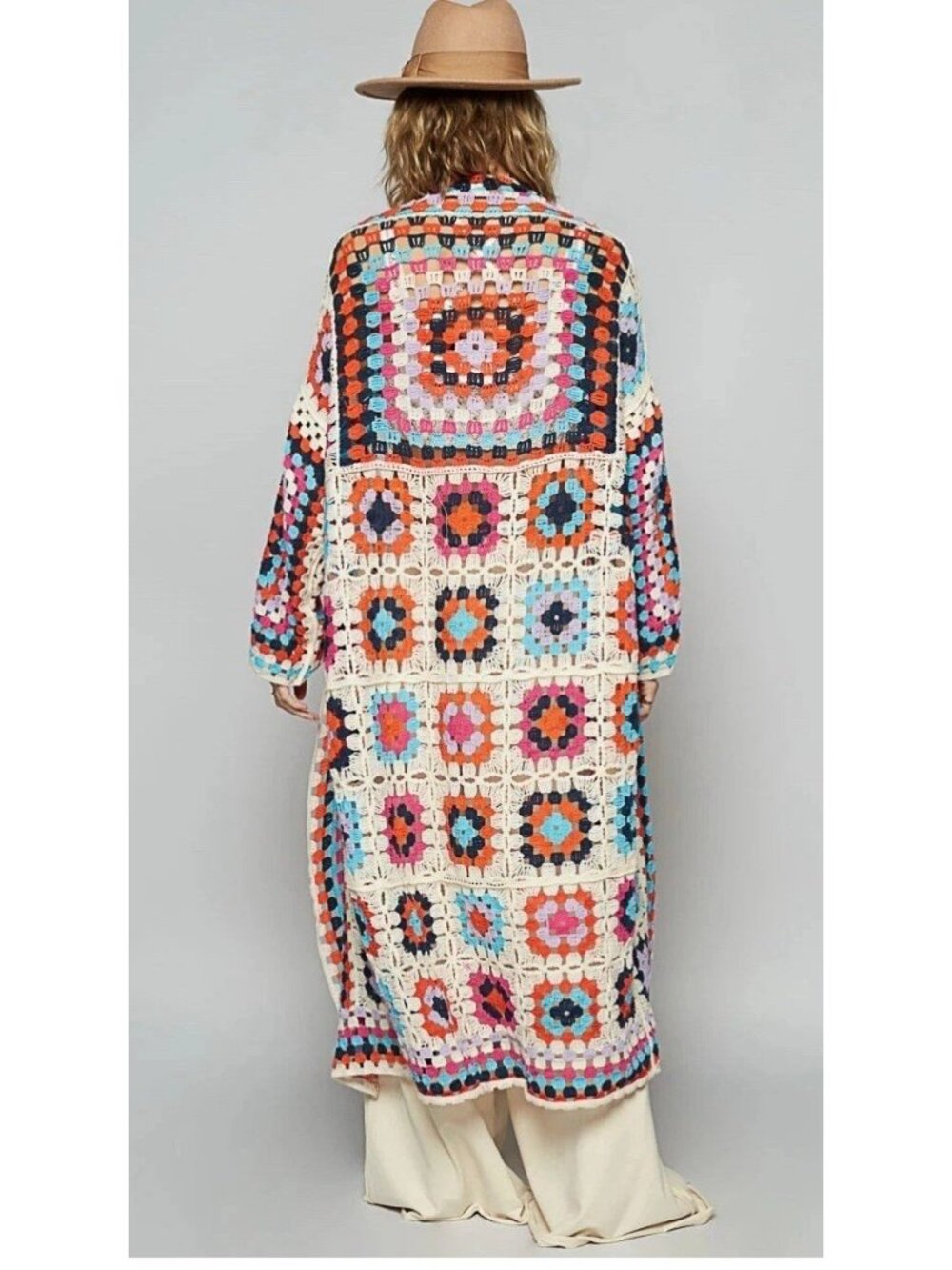 POL Mosaic Crochet Cardigan Cottagecore Granny Squares Boho One Size - Picture 5 of 9